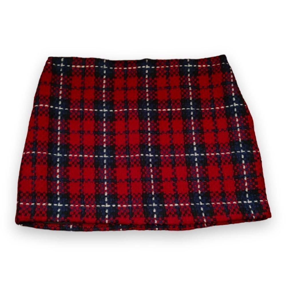 autres filles Red & Navy Plaid Tweed Mini Skirt US Large BNWOT
